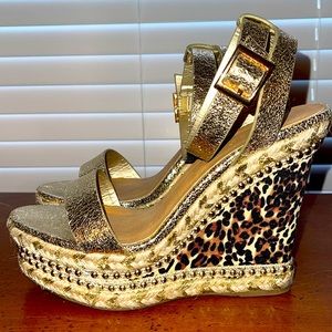 Leopard Gold Sparkle wedges heel 8.5